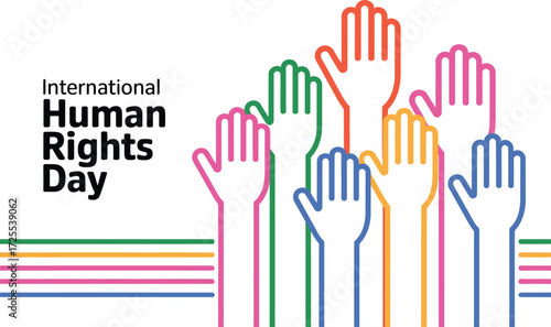 Diverse hands raised in unity for human rights and equality