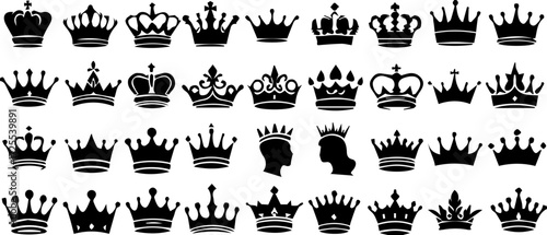 crown, royalty, king, queen, symbol, icon, silhouette, black and white, regal, monarchy, power, authority, crest, emblem, design element, graphic, illustration, vintage, ornate, simple, collection, se