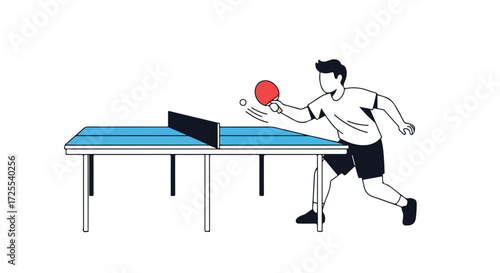 Dynamic table tennis match illustration showcasing energetic gameplay and focused concentration with minimalist aesthetic style