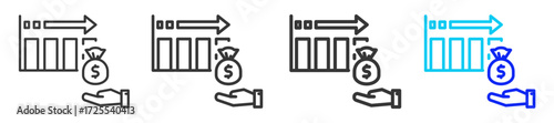 Wage Stagnation Icon Set Collection in Creative Outline Style for Business Featuring Multiple Thickness Variations for Inflation Finance Economy Money Supply and Currency Weakness