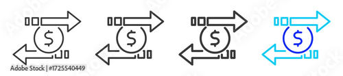 Money Supply Icon Set Collection in Creative Outline Style for Business Featuring Multiple Thickness Variations for Inflation Finance Economy Currency Weakness Fiscal Deficit and Purchasing Power
