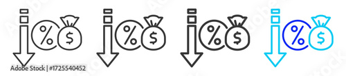 Interest Rates Icon Set Collection in Creative Outline Style for Business Featuring Multiple Thickness Variations for Inflation Finance Economy Money Supply and Currency Weakness