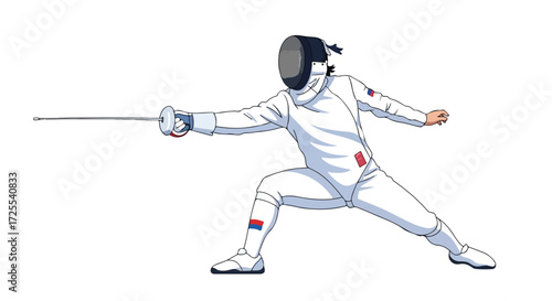 Focused Fencer in Action: Illustration of Swordplay Technique and Defensive Stance during a Competitive Duel