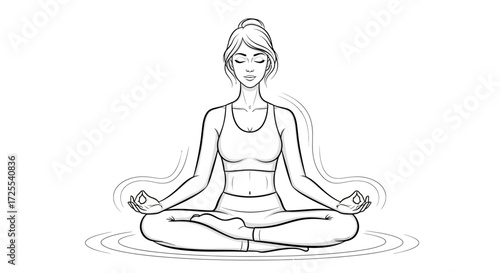 Woman in Lotus Position: A Meditative Line Art Illustration for Wellness and Spirituality