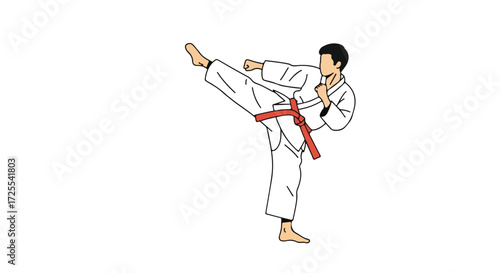 Dynamic karate illustration capturing a front kick pose with precision and strength showcases martial arts training and dedication to physical