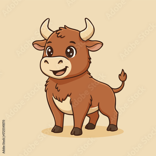 Cartoon bull character farm animal illustration with funny and strong style for kids