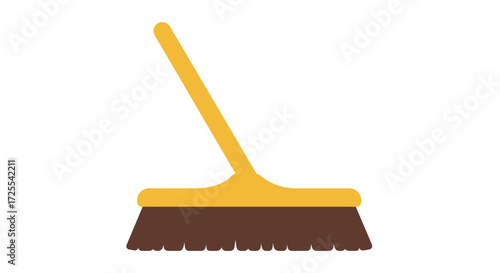 Cartoon Broom with Brown Bristles and Yellow Handle.