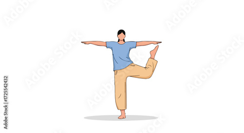 Illustration of a woman striking a balanced yoga pose against a clean white backdrop of concentration