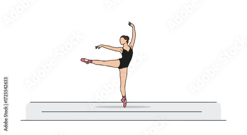 Elegant ballerina strikes an arabesque pose with grace and precision displaying poise and artistic expression highlighting athletic movement and