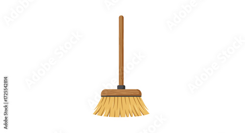 Simple Cartoon Illustration of a Wooden Broom for Cleaning Purposes.
