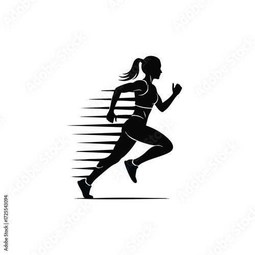 Dynamic silhouette of a female runner in motion, showcasing speed and athleticism with a sense of energy and movement.