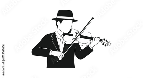 Silhouette of a Musician in a Suit Playing Violin with Elegance and Style for Concert Performance a Symphony of Classic Musicality