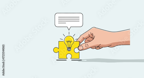 Creative solution concept with puzzle piece lightbulb and speech bubble illustration
