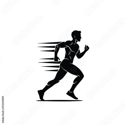 Dynamic silhouette of a runner in motion, showcasing speed and athleticism with a sleek design and flowing lines.