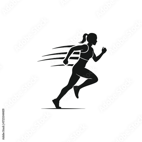 Dynamic silhouette of a female runner in motion, showcasing speed and athleticism through stylized lines.