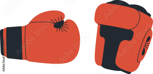 Pair of red boxing gloves and headgear on a white background