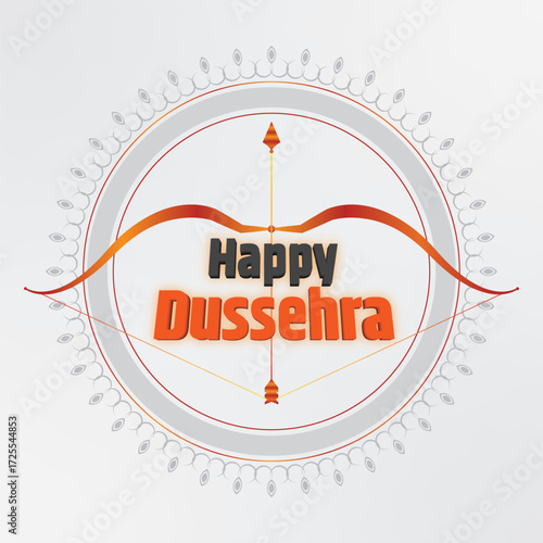 Happy Dussehra festival greeting card design with bow and arrow illustration, Hindu celebration background, Vijayadashami cultural artwork