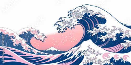 Elegant wave illustration with flowing lines and pastel tones, combining Japanese ukiyo-e style with a contemporary color palette.
