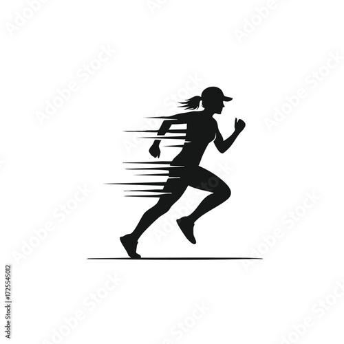 Dynamic silhouette of a female runner in motion, capturing the essence of speed and athleticism in a minimalist style.