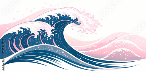 Elegant wave illustration with flowing lines and pastel tones, combining Japanese ukiyo-e style with a contemporary color palette.
