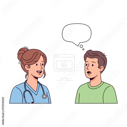 Doctor and patient discussing health information on a computer screen, illustrating a medical consultation and telecommunication