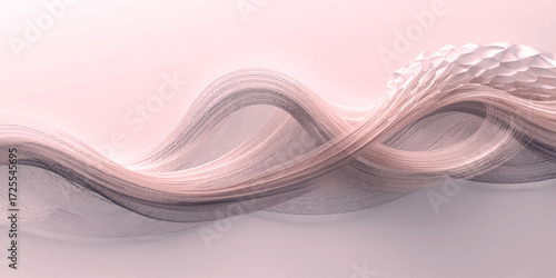 A delicate digital artwork of flowing, smoke-like waves in shades of pink and deep violet, blending gracefully on a pale background, creating a dreamy sense of motion and fluid elegance.
