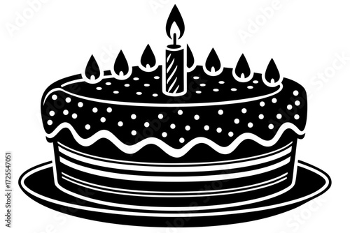 Vector art of birthday cake with one candle for celebration