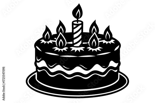 Vector art of birthday cake with candle for happy celebration