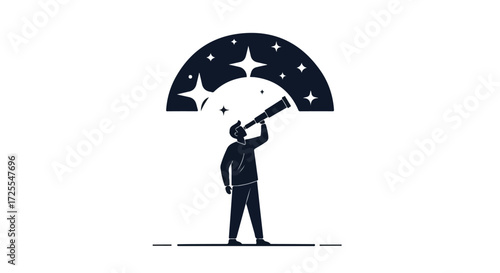 Man Looking Through Telescope Under Canopy of Stars Depicting Vision and Future Ambition