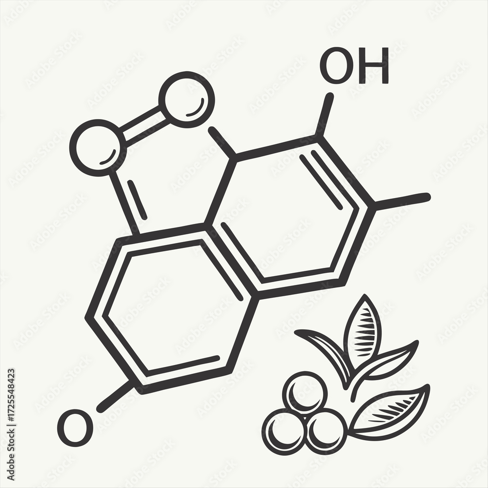 Fototapeta premium Minimal flat vector icon representing a chemical structure and molecular bond