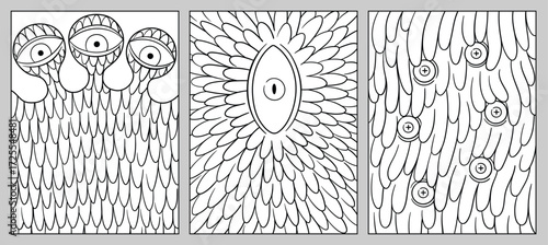 Monster face. Halloween horror coloring page. Creepy mutant creature