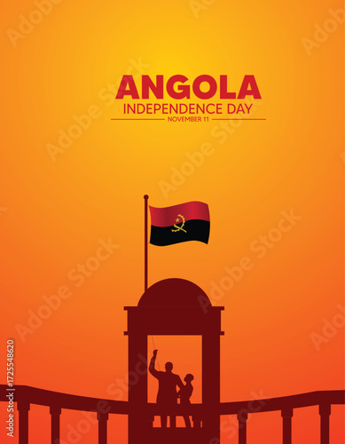 Angola Independence Day National Monument with Flag Illustration