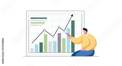 Analyst examining rising economic growth displayed on a modern monitor reflecting positive upward market trends and insightful business intelligence