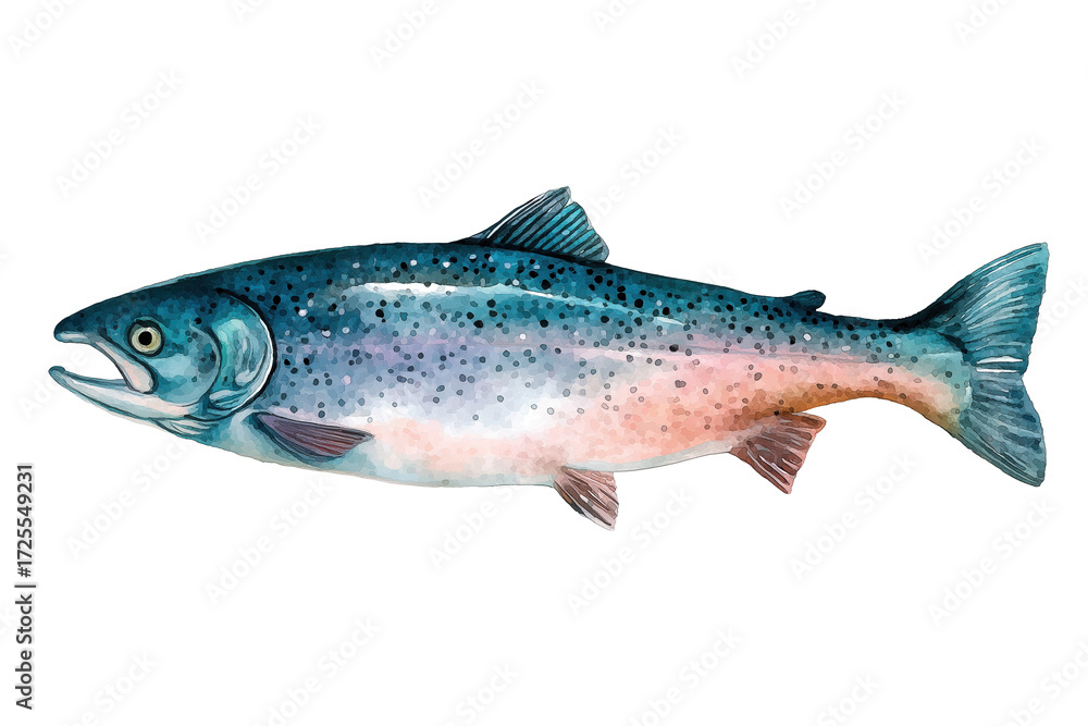 Obraz premium Fresh Trout or Salmon Fish Hand drawn watercolor isolated food illustration