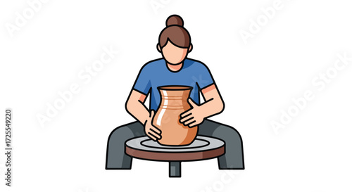 Illustration of a potter shaping clay on a spinning wheel with precision and focus embodying traditional craftsmanship and creative expression