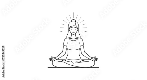 Minimalist vector illustration of a woman meditating in lotus position line art style simple