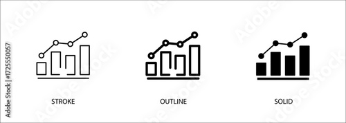 Line-column combo chart icon. Editable vector stroke, outline and solid icon. Eps10 file.