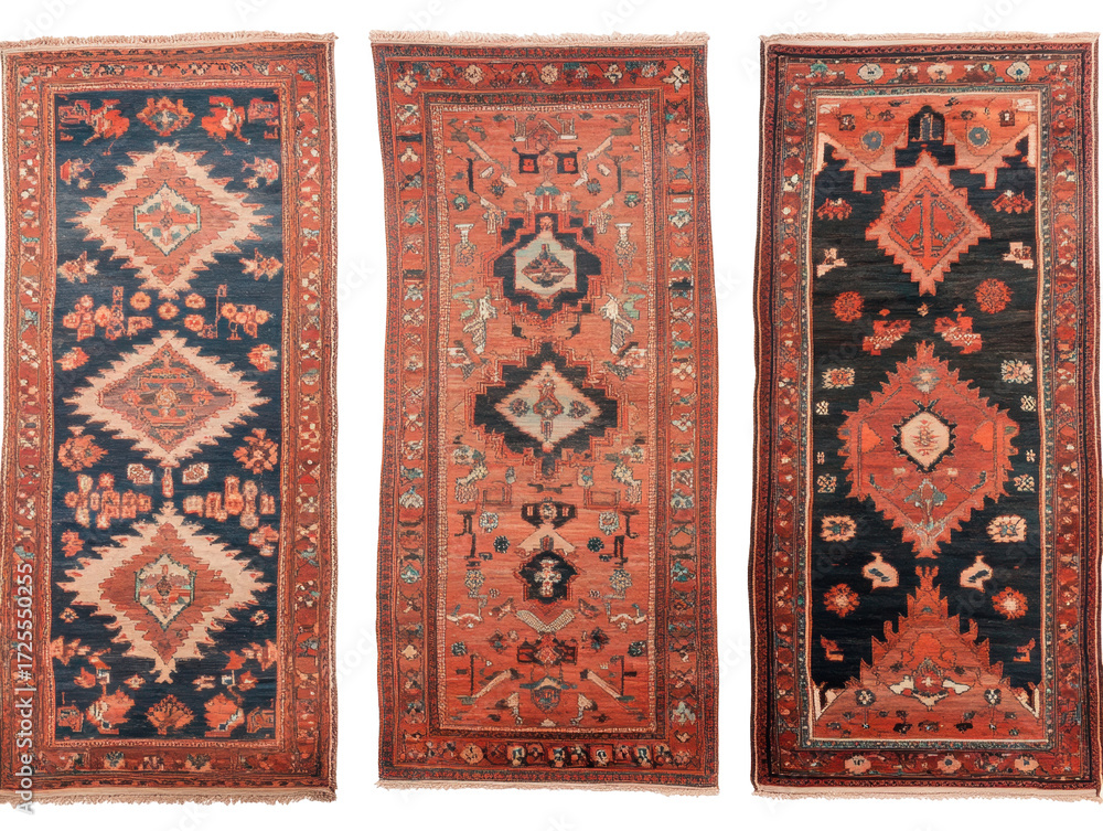 Obraz premium A Collection of Beautiful Handwoven Persian Carpets Showcasing Intricate Designs and Rich Colors, Perfect for Adding Elegance to Any Space on transparent background