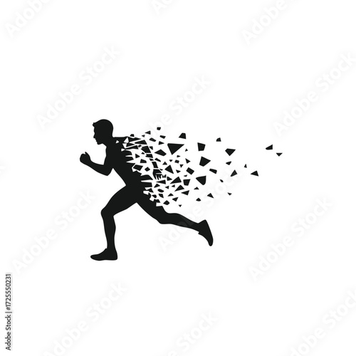 A dynamic representation of a runner in motion, symbolizing speed and the essence of athleticism through fragmentation.