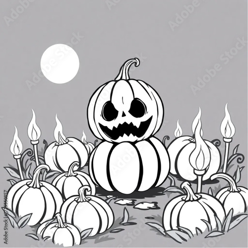 A pumpkin-headed creature screaming silently in a pumpkin patch surrounded by flickering torches.