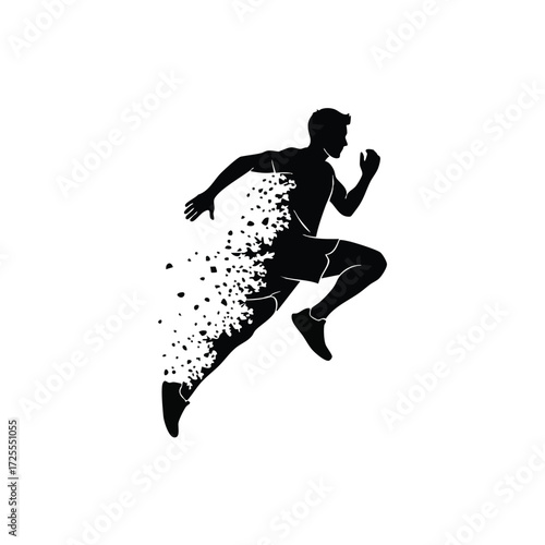 Dynamic silhouette of a runner in motion, illustrating speed and energy through a creative design concept.