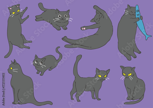 黒猫の集合イラスト