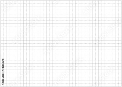 Black grid dotted texture on white. Wide squared black grid paper. Notebook blank sheet. Typographical template for notebooks production. Mathematics dashed grid pattern. School and education backdrop