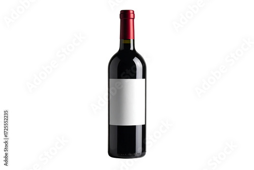 Dark Glass Wine Bottle with Blank Label Isolated on White Background