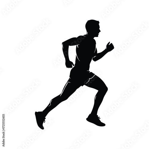 Dynamic silhouette of a runner in motion, showcasing athleticism and determination during a sprinting activity.
