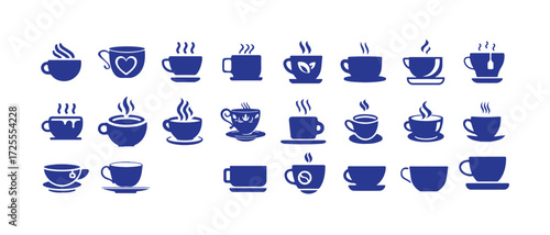 Cup hot icons set, Coffe or tea cups vector icon collection, hot coffee cup icon symbol, 
  Vector illustration EPS 10.