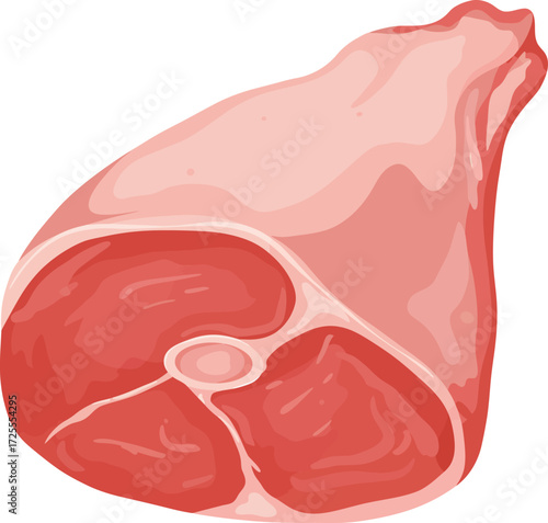 Raw pork leg roast fresh meat cut for culinary preparation and cooking ingredients isolated on transparent background