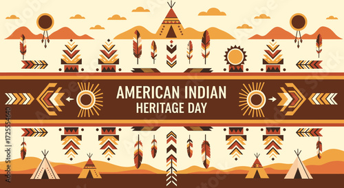 American Indian Heritage Day cultural celebration and indigenous traditions in a colorful graphic illustration