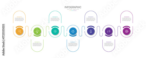 Business infographic template. 7 Step timeline journey. Process diagram, Infographic elements vector illustration.	