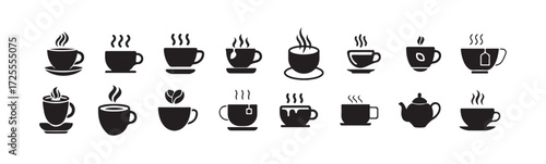 Coffee cup icon collection, Set of different tea cup icons, Simple coffee or tea signs,  Vector illustration EPS 10.